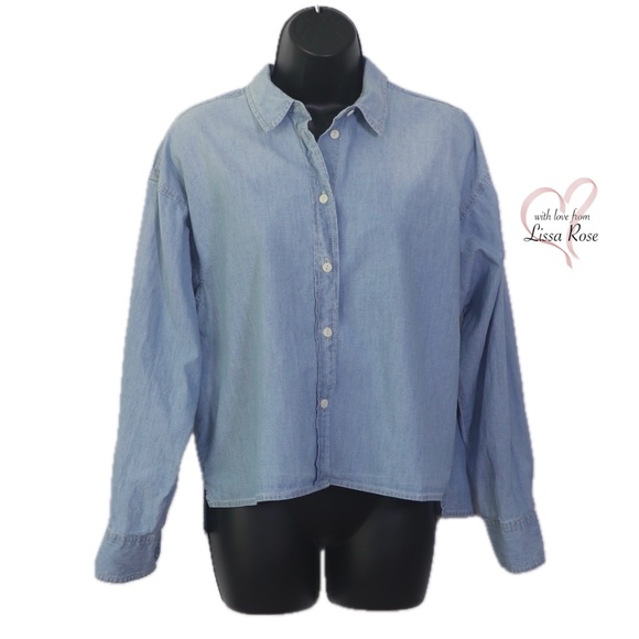 Relaxed-fit Cropped High-low Chambray Shirt - Picture 1 of 3